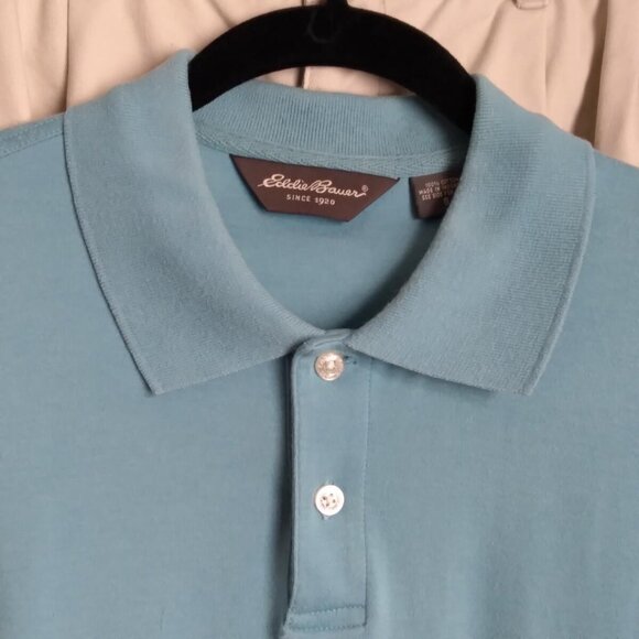 Men's Eddie Bauer Aqua Blue Cotton Polo Shirt Size Small - Picture 3 of 4